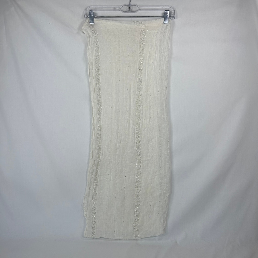 Van Heusen Cream Shimmer Wrap Scarf – Sheer Metallic Stripe Long Stole